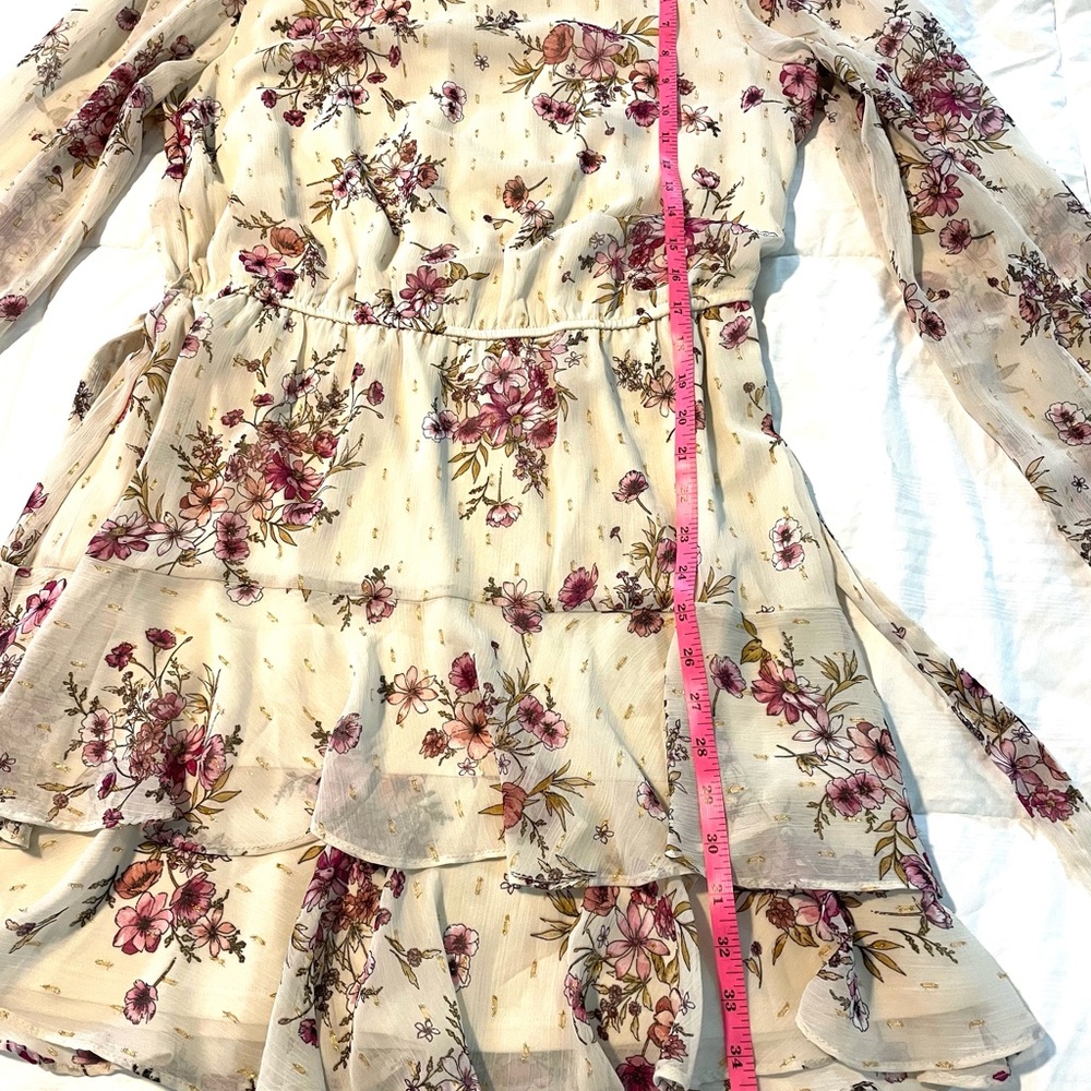 CITY STUDIOS Mini Dress Floral Long Shear Sleeves Tiered Skirt SZ XL NWOT - Picture 13 of 13